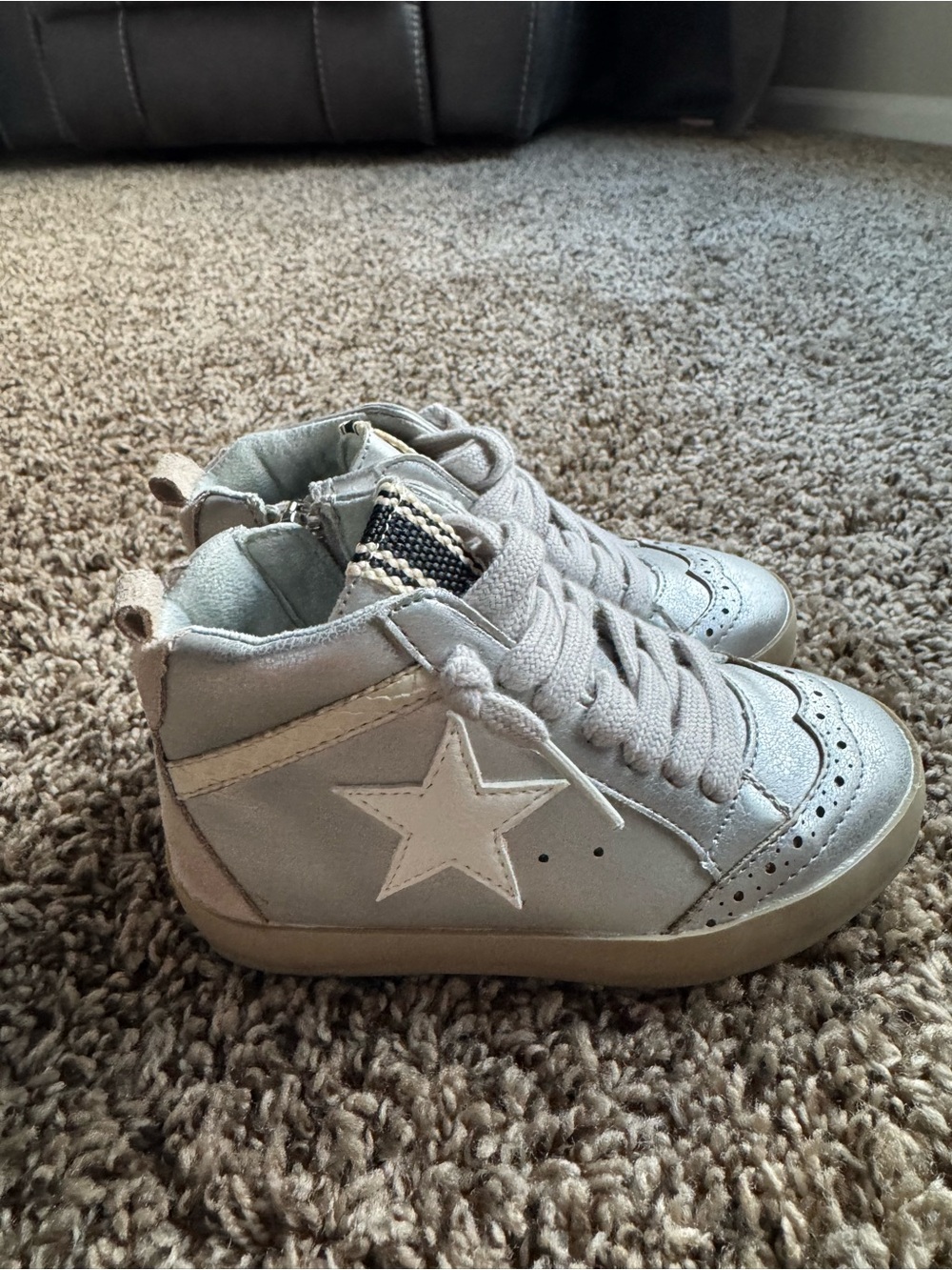 Kids Silver High-Top Sneakers with Star Accent